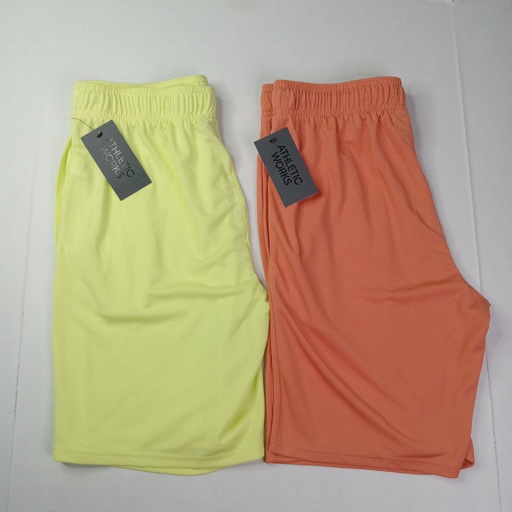 2 Athletic Works Men's Core Knit Shorts Size M (32-34) Lime Orange 9" Inseam NWT